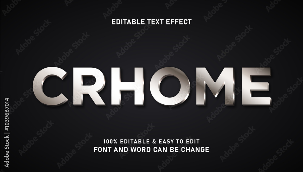 Poster chrome text effect with a modern and elegant 3d style that can be edited