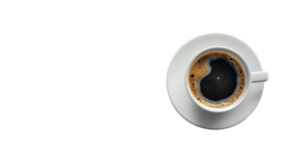 Top view of black coffee cup on table isolated on white background.