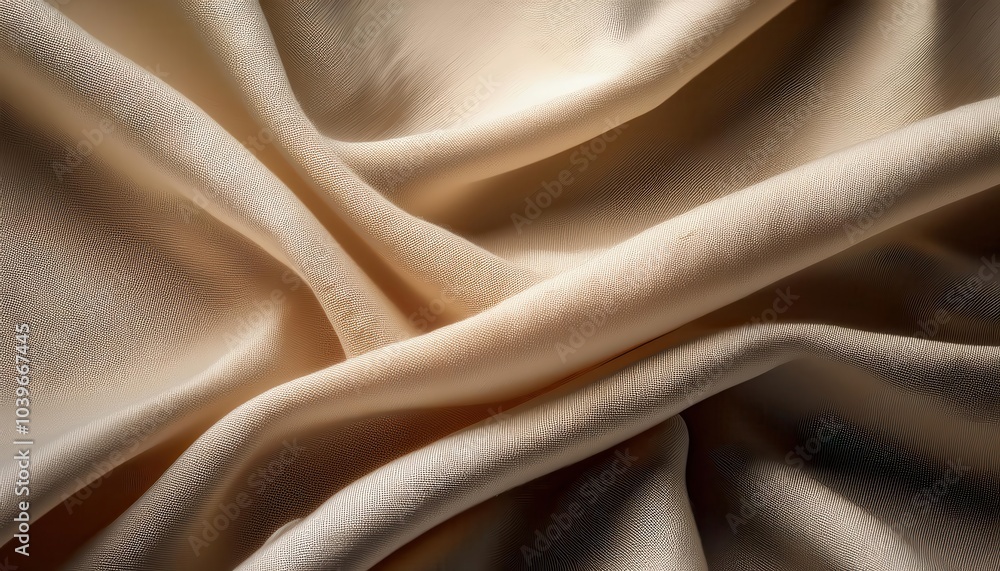 Poster close-up of soft beige linen fabric with intricate weave and natural folds – ideal for minimalist in