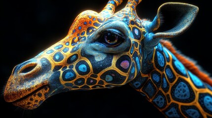Naklejka premium A giraffe with a colorful face painted on it
