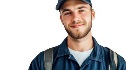 Happy, confident technician looking at the camera isolated from the white background.