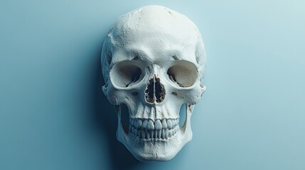 Fototapeta premium A white skull is shown on a blue background