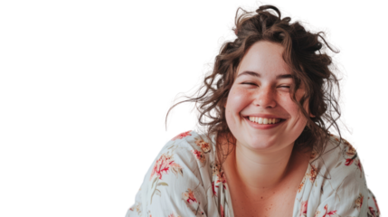 Plump, confident girl looking at the camera isolated from the white background.