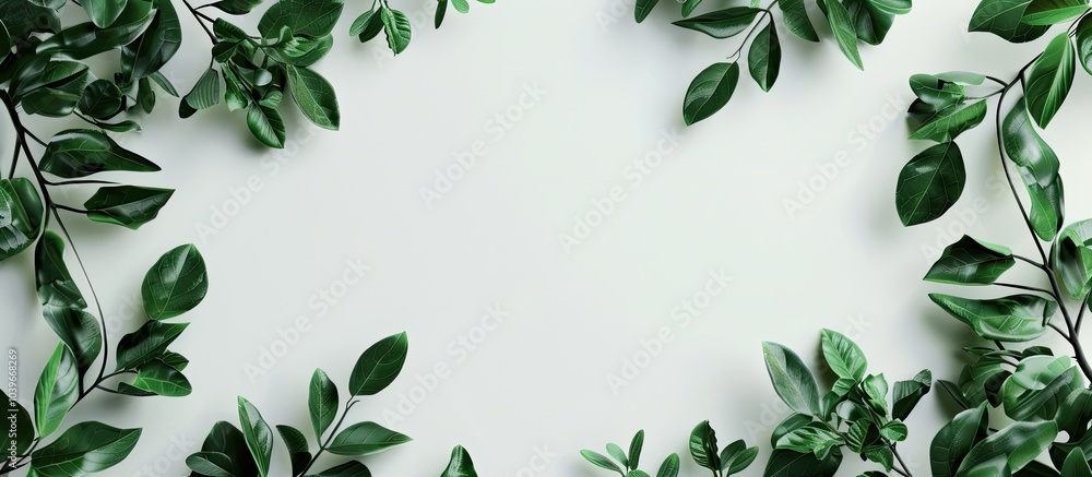 Poster image of a white background with authentic leaves for use as a copy space image