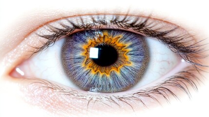  A tight shot of an eye, displaying a yellow and blue iris at its core