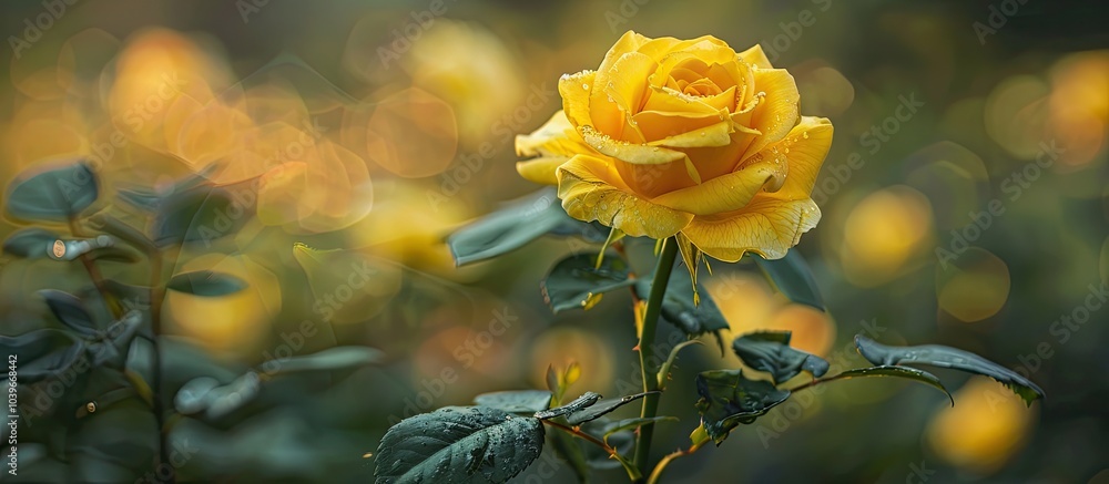 Poster a yellow rose displayed with a blurred backdrop creating a serene copy space image