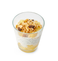 Fruit pudding is in the cup and isolated white background.