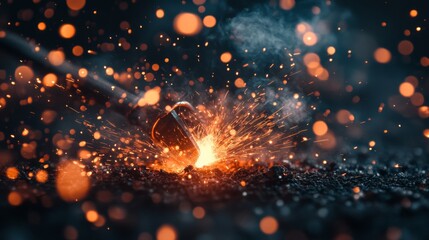 Sparks Flying During Close-Up Welding Detail