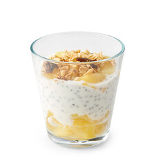Fruit pudding is in the cup and isolated white background.