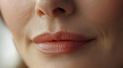 Fototapeta premium Anti-wrinkle cream application video tutorial, highlighting technique and transformation around the mouth area, ending with before-and-after close-up shots, Realistic, High-Resolution