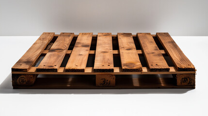 A carefully crafted pallet with visible knots in the wood, isolated on a bright white background with clean lighting to showcase the details.