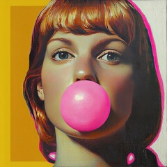 Renaissance girl with bubble gum pop art concept