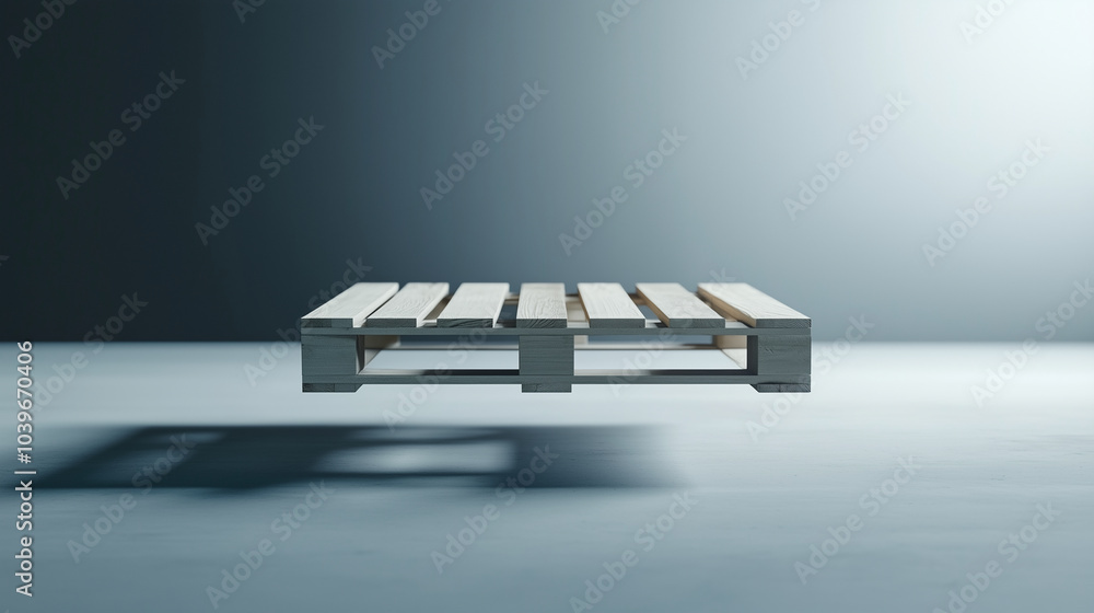 Poster a digitally rendered pallet floating weightlessly in a white void, its dimensions and details sharp 