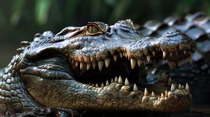 Obraz premium Large Saltwater Crocodile Resting With Her Mouth Open