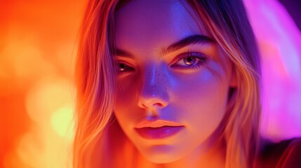  A woman's face, closely framed, contrasts with background lights that blur into brilliance