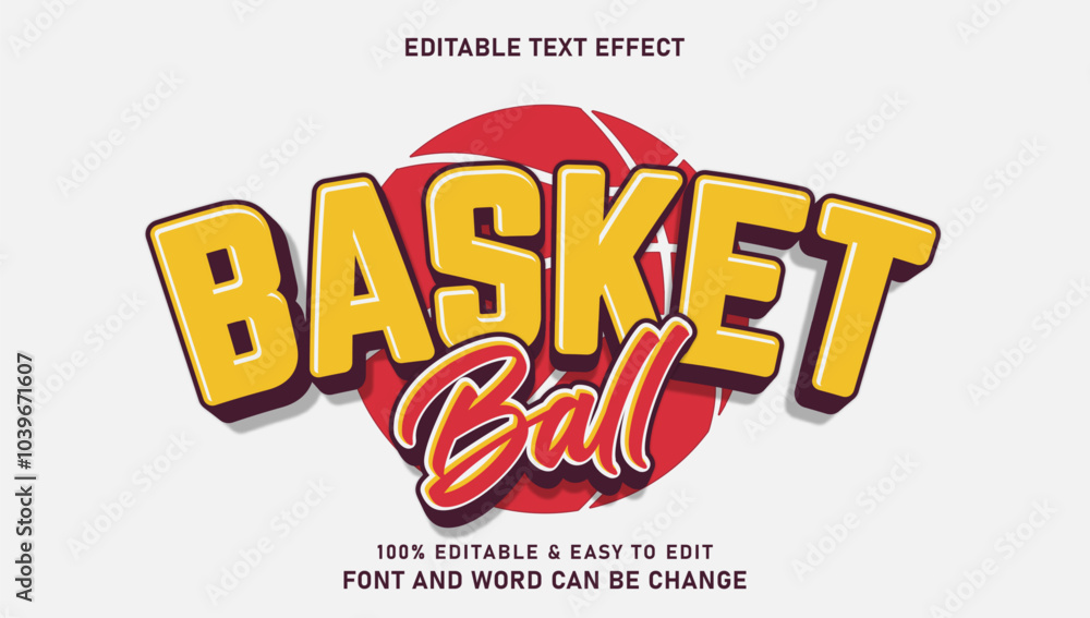 Poster basketball text effect with 3d vector style that can be edited