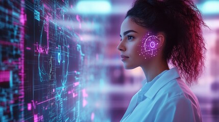 Futuristic Scientist with Digital Interface Technology