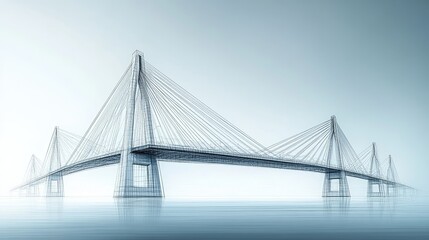 Fototapeta premium Detailed architectural blueprint of a suspension bridge, showcasing intricate engineering design and structural elements in a technical, artistic rendering
