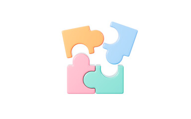 Jigsaw puzzle connecting, cooperation and teamwork , partnership and brainstorming, 3d rendering.