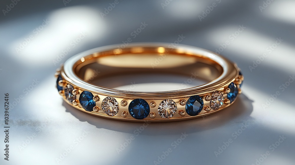 Aufkleber sleek 3d gold ring radiant stones displayed on a smooth minimalistic background with subtle lighting