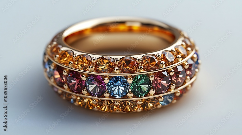 Aufkleber sleek 3d gold ring radiant stones displayed on a smooth minimalistic background with subtle lighting