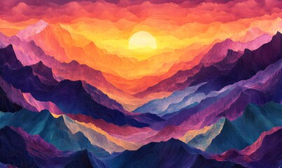 sunset over a mountain,generation AI