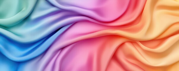Obraz premium Elegant silk fabric draping with long flowing rainbow hues, radiant and smooth, perfect for luxurious designs.