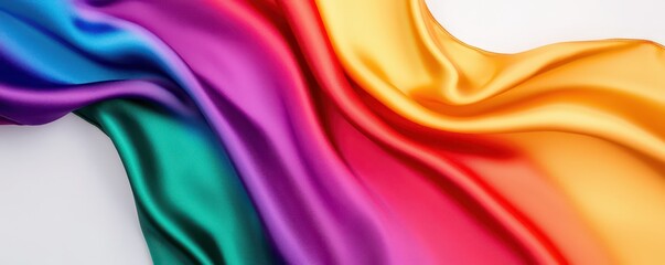 Obraz premium Elegant silk fabric draping with long flowing rainbow hues, radiant and smooth, perfect for luxurious designs.