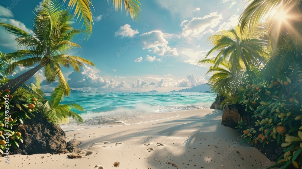 Poster paradise beach display with copy space