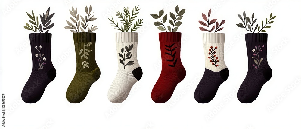 Poster Floral Pattern Socks Illustration.