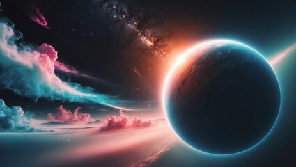 Obraz premium Vivid Abstract Cosmic Landscape with Planet.