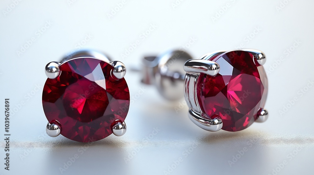 Poster small gemstone studs featuring single ruby isolated on a minimalist white background highlighting th