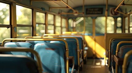 Fototapeta premium Interior of an old school bus shallow depth of field