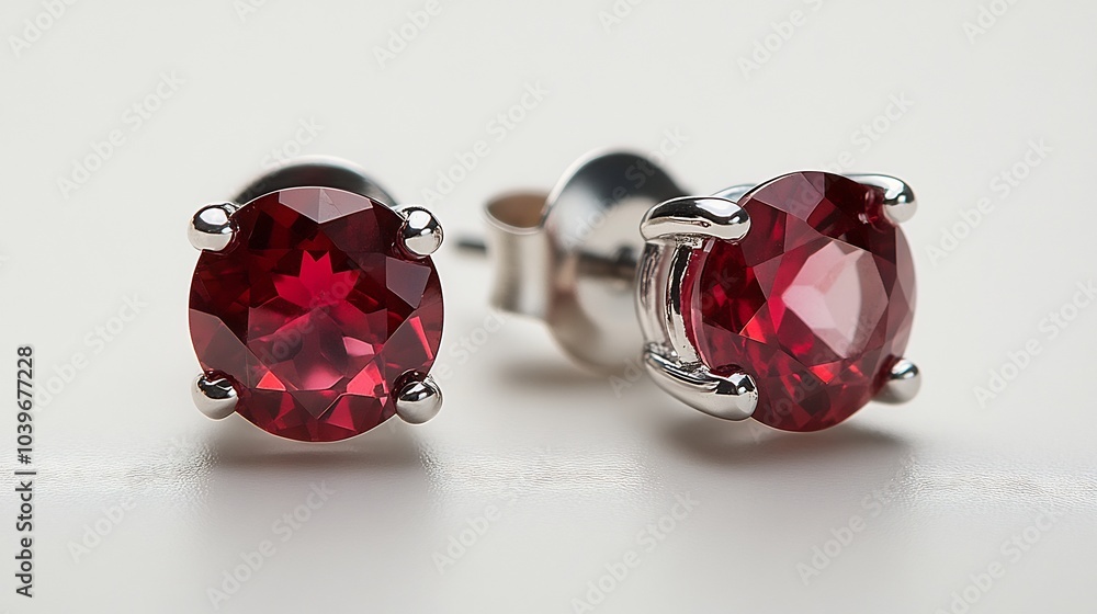 Poster small gemstone studs featuring single ruby isolated on a minimalist white background highlighting th