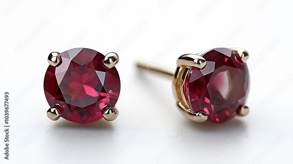 Poster small gemstone studs featuring single ruby isolated on a minimalist white background highlighting th