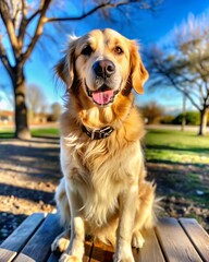 Adorable Golden Retriever at Outdoor