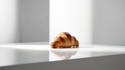 Perfectly Positioned Croissant with Ample Negative Space for Marketing Materials.
