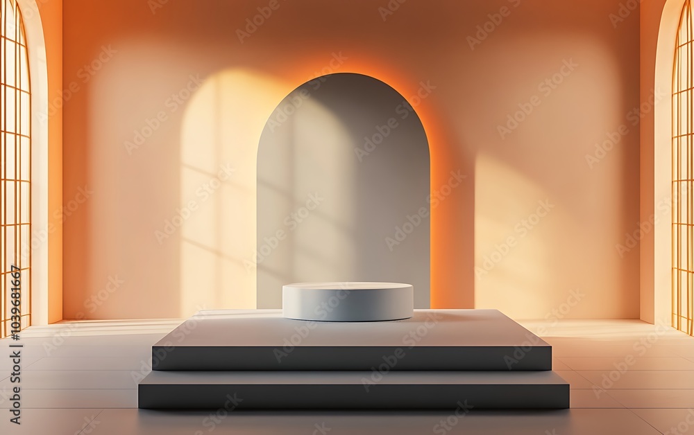 Poster empty room with product stage, 3d rendering, generative ai