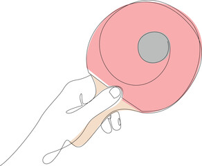 Ping pong racket with ball on it in hand continuous line drawing. Table tennis one line art. Single line vector illustration. Editable stroke.