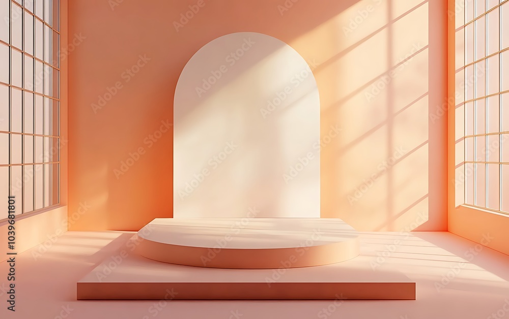Poster empty room with product stage, 3d rendering, generative ai