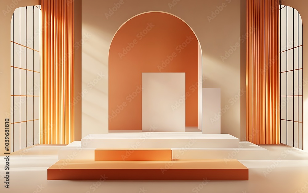 Poster empty room with product stage, 3d rendering, generative ai