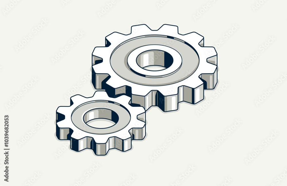 Wall mural teamwork concept, gears and cogs composition isometric 3d vector illustration, business team coopera