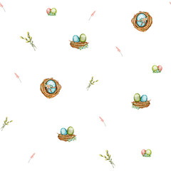 Seamless pattern of Bunnies and Ducks: Easter Rainbow
