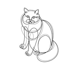 Fat and lazy cat line art vector illustration, linear drawing of pussycat relaxing, minimal outline sketch of cute domestic pet.