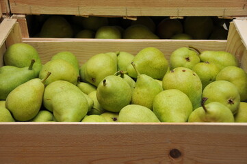 Poires en caisse de bois
