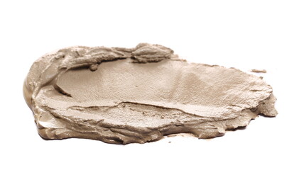 Ceramic tile adhesive spread, pile of wet cement isolated on white, side view