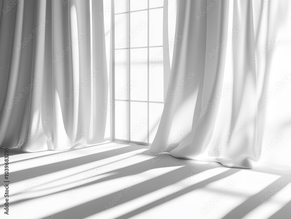 Poster Realistic PNG file with semitransparent shadow overlay from the window isolated on transparent background. Abstract silhouette soft blurry shadow of window blinds on wall.