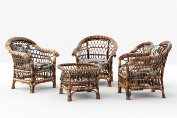 Set of stylish rattan furniture on white background