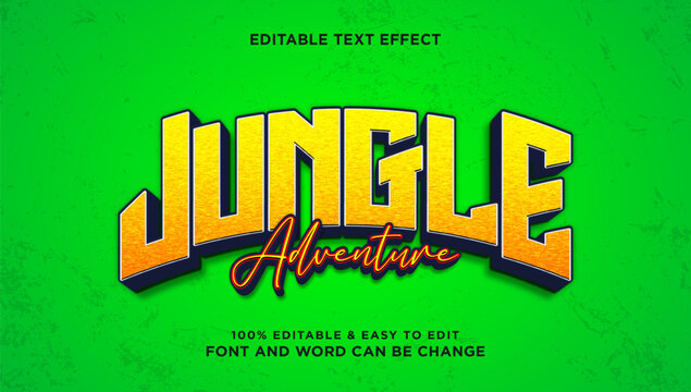 Jungle adventure text effect with modern 3d style that can be edited