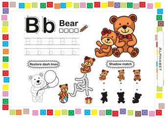 Worksheets for children – writing, restore dash lines, and shadow match